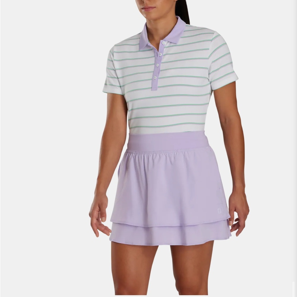 FootJoy Lilac Tiered Golf Skort with Mint-Striped Polo